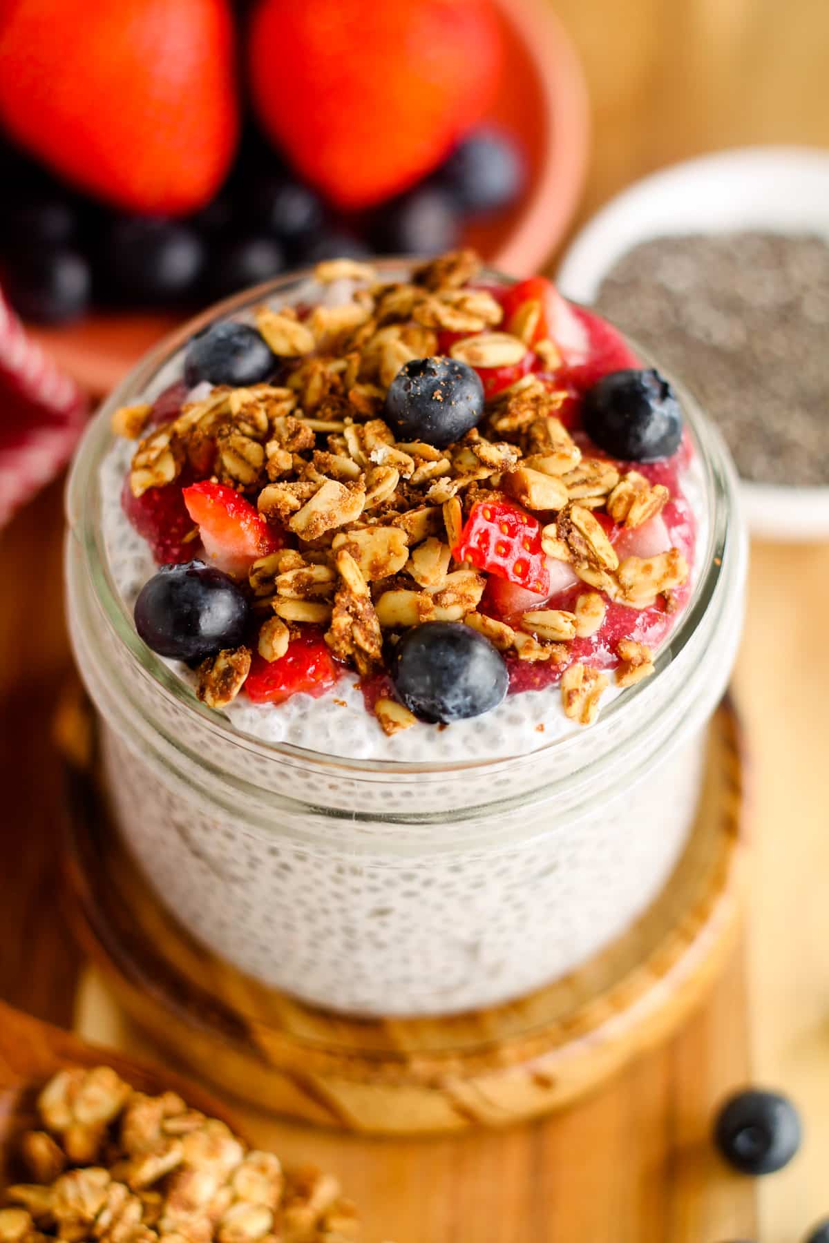 A jar of chia pudding.