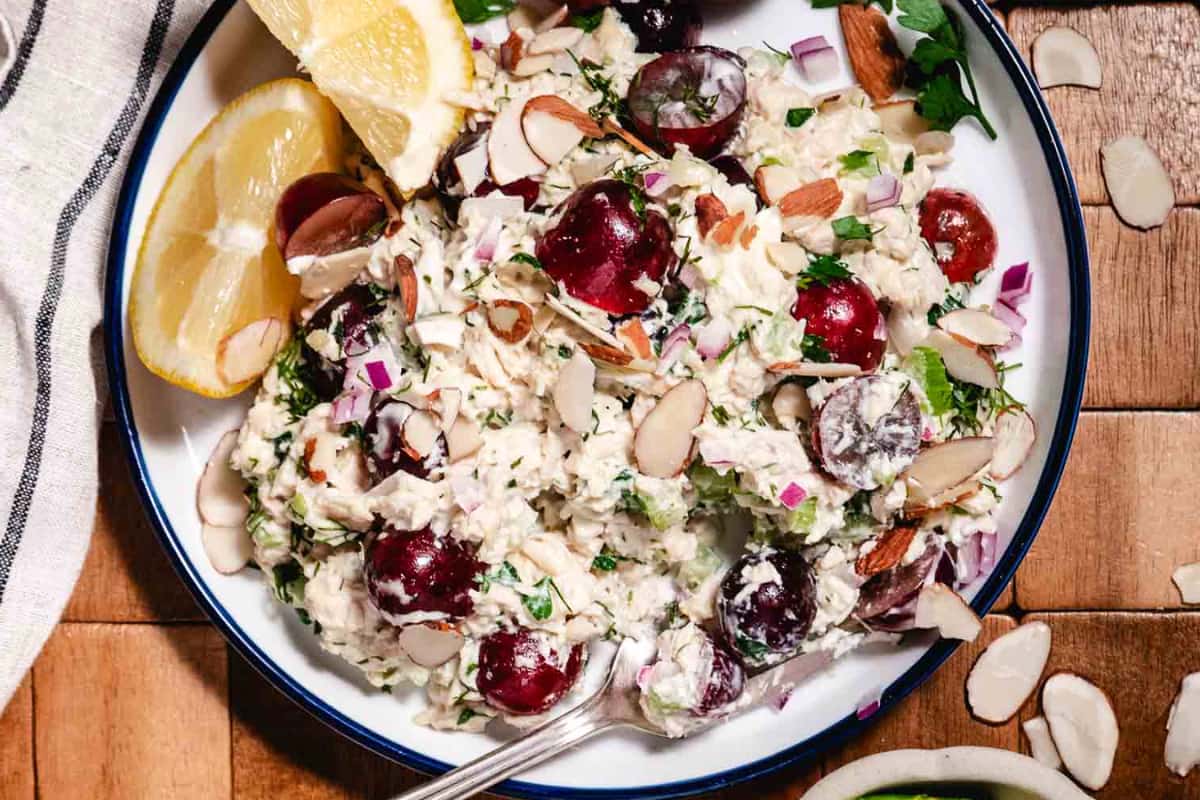 A dish of Chicken Salad with Grapes and Dill.