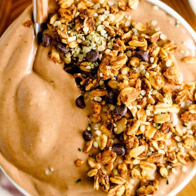 A dish of chocolate smoothie bowl.