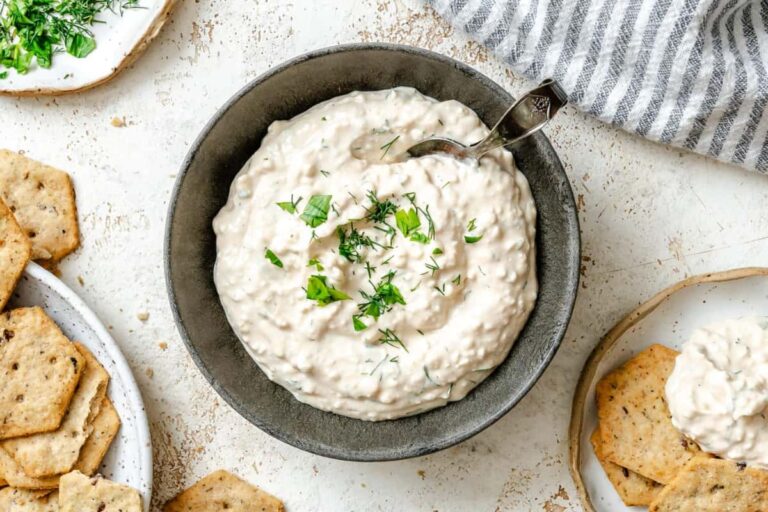 A dish of Cottage Cheese Herb Dip.