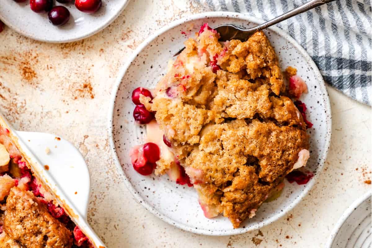 A dish of Cranberry Apple Cobbler.