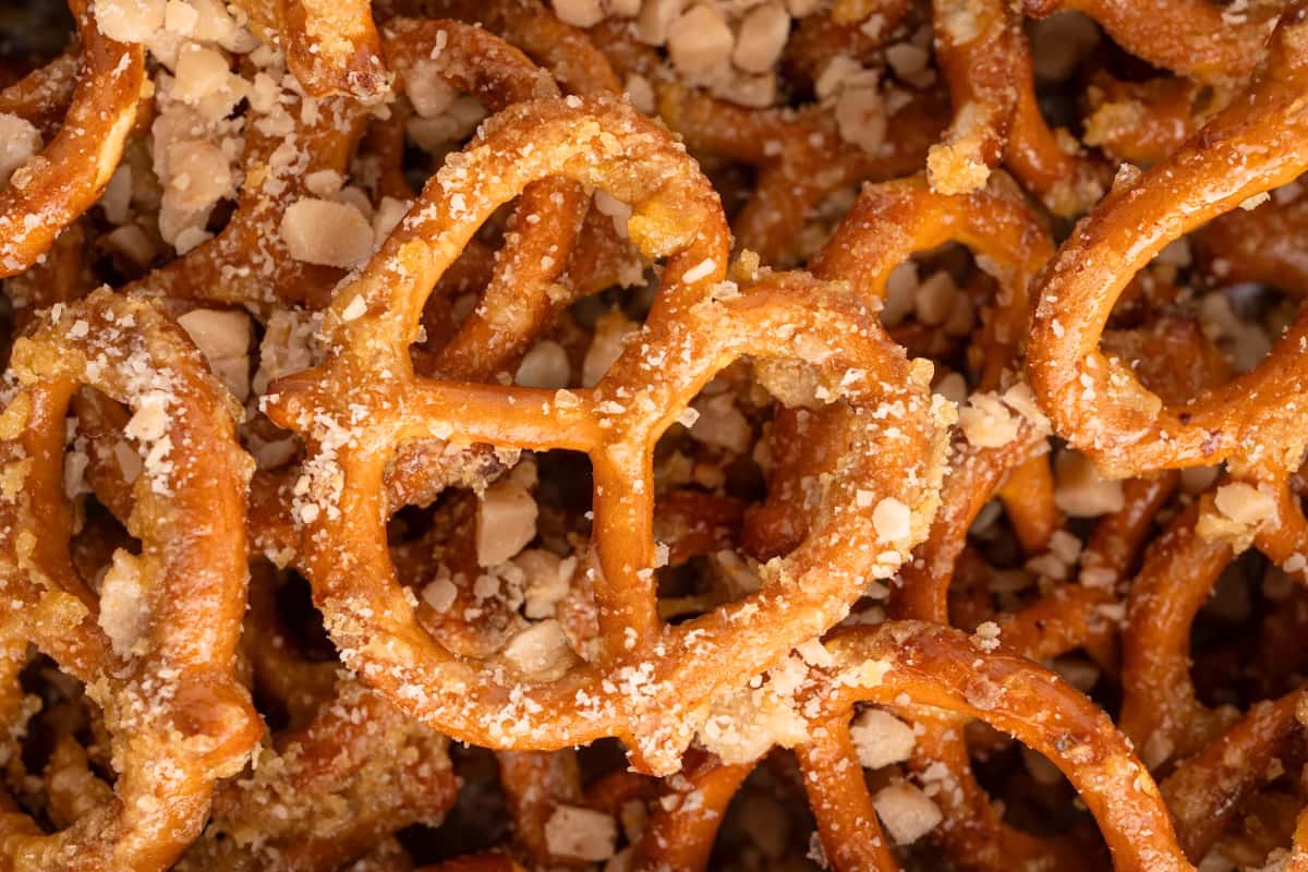 A dish of Butter Toffee Pretzels.