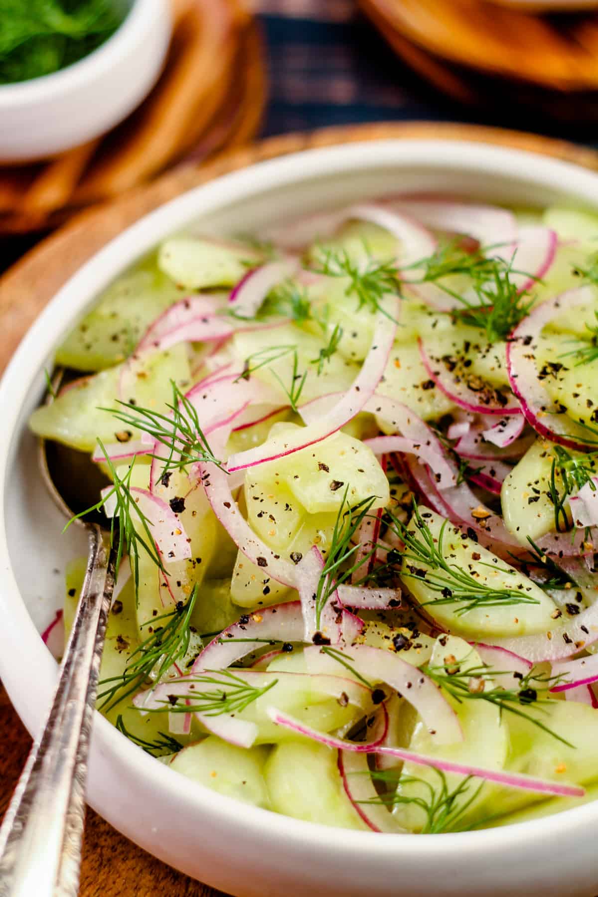 A dish of cucumber salad.