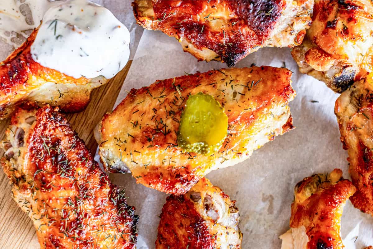 A plate of Dill Pickle Chicken Wings.