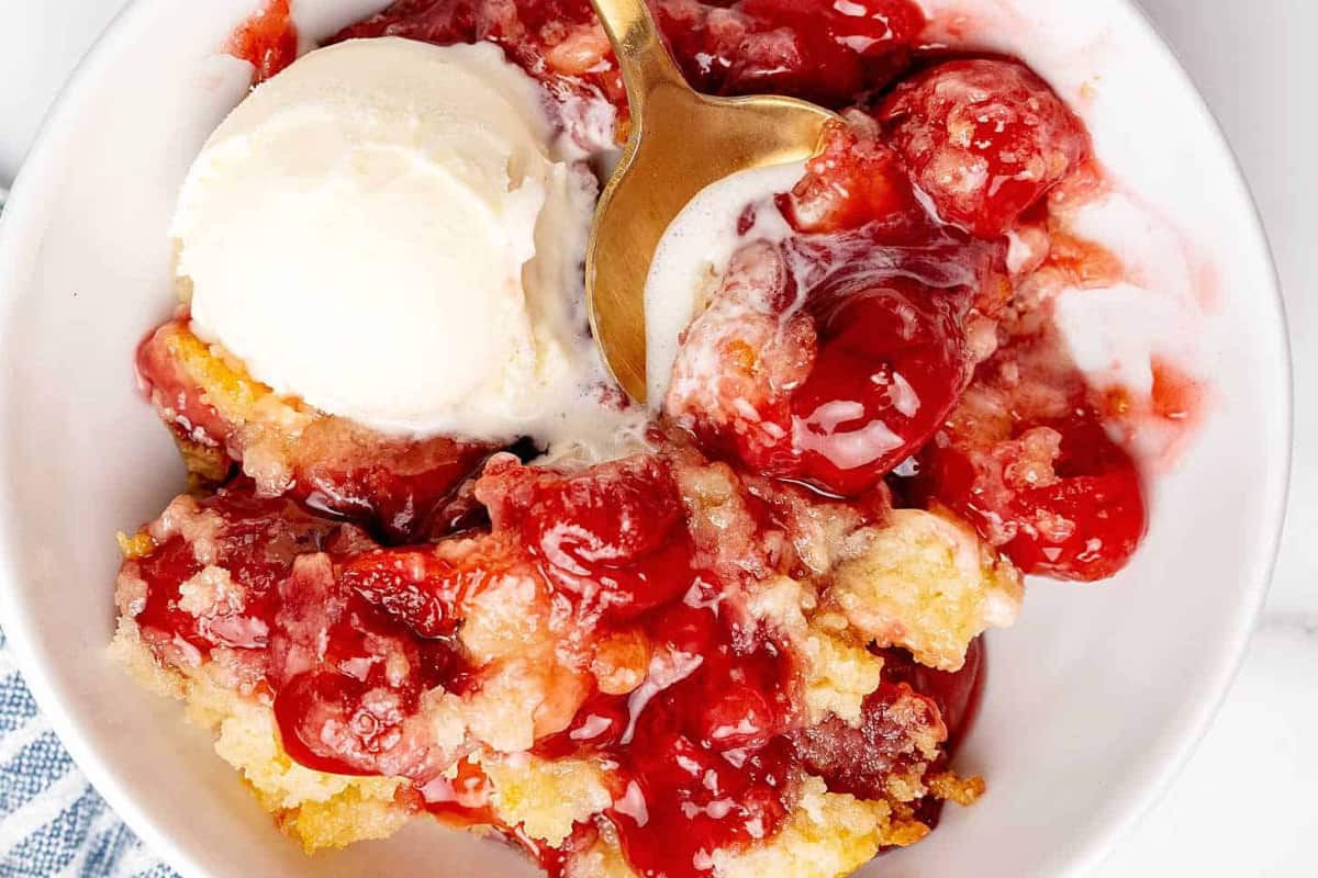 A dish of A dish of Cherry Dump Cake.