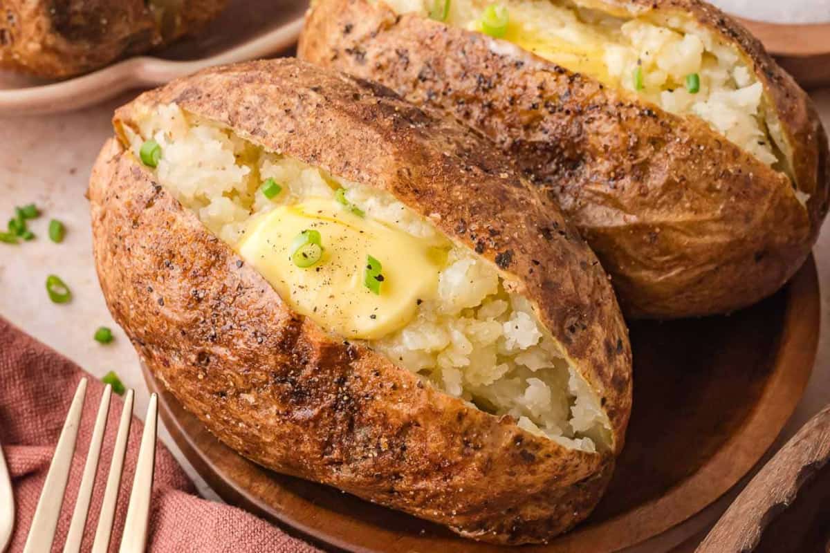 A plate of Air Fryer Baked Potato.