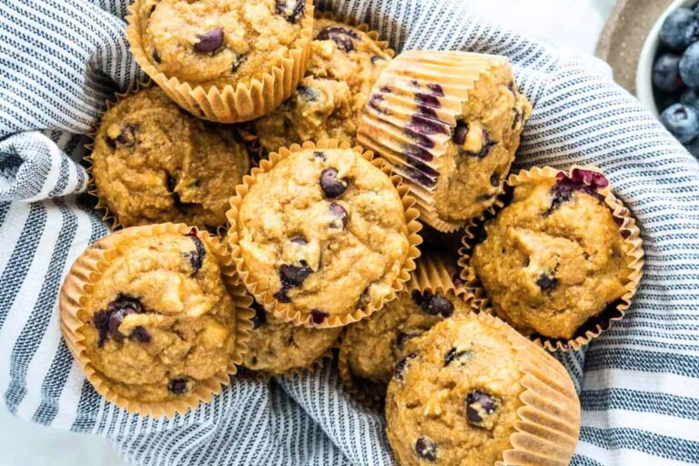 A plate of Blueberry Banana Muffins.