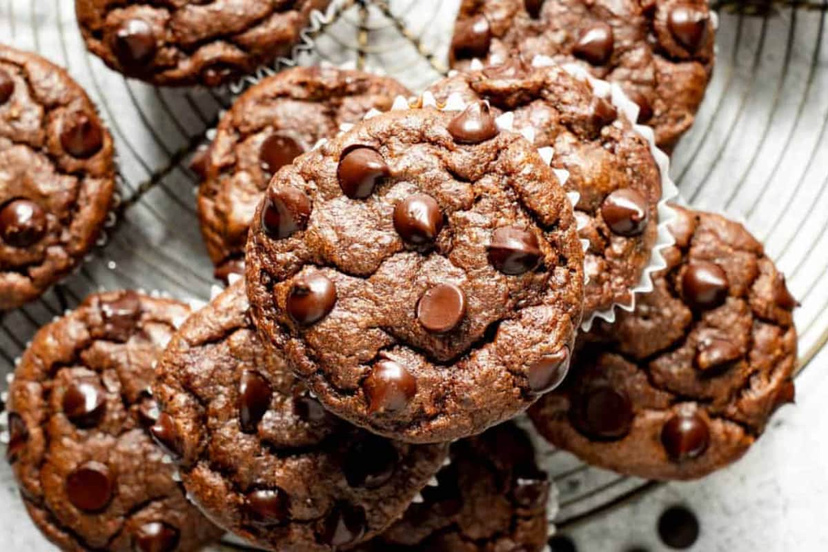 A plate of Double Chocolate Sweet Potato Muffins.