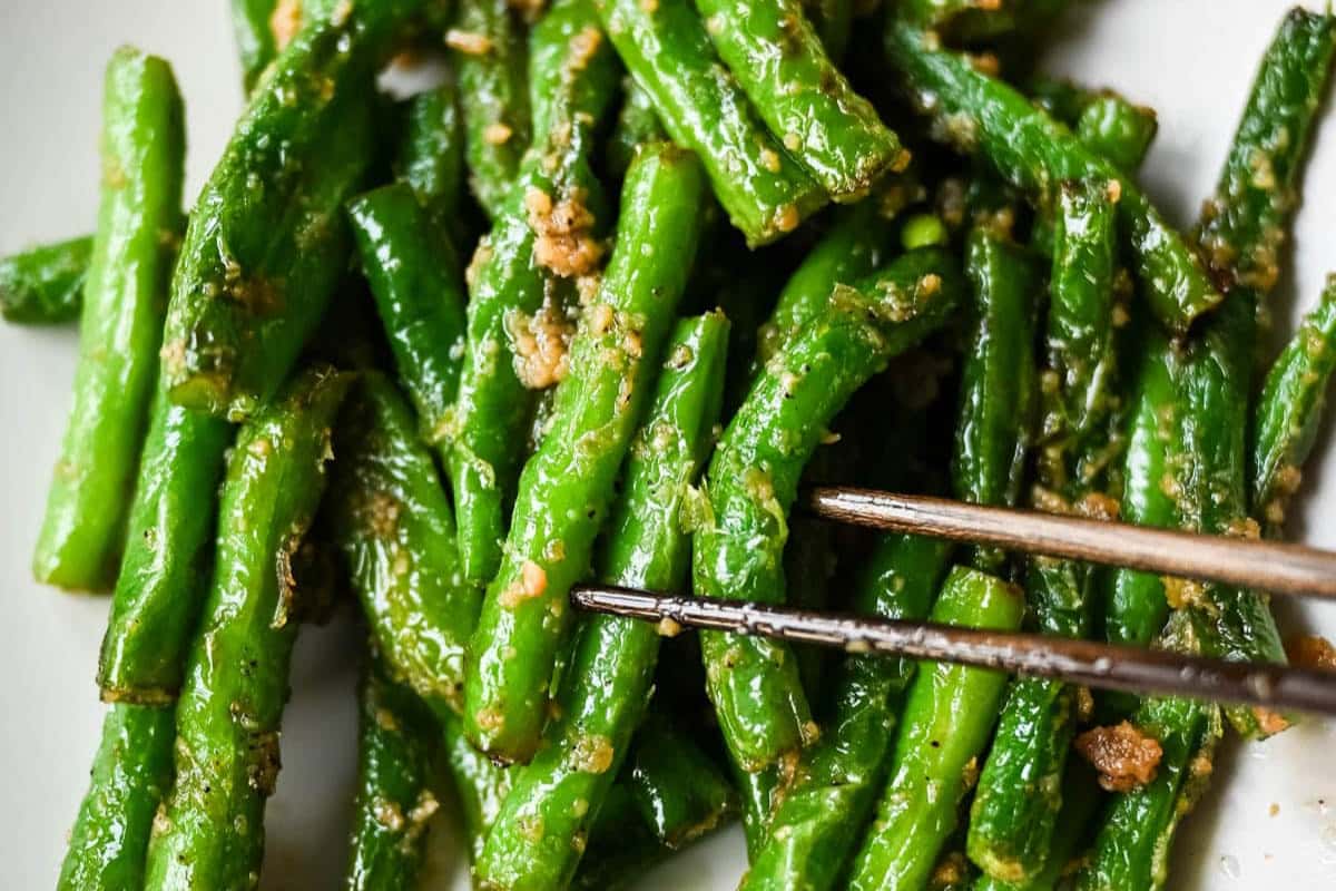 A plate of Din Tai Fung Green Beans.