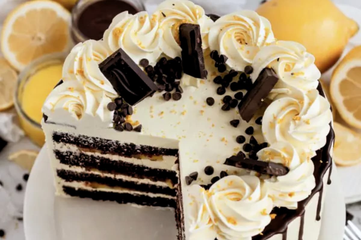 A plate of Chocolate Lemon Cake.