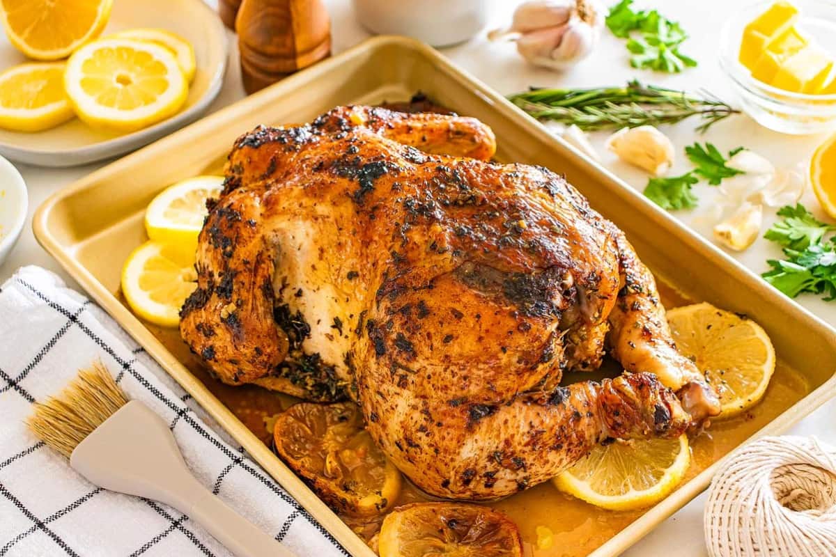 A dish of Lemon Herb Roasted Chicken.