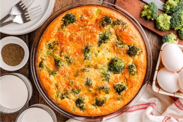 A dish of Crustless Ham and Cheese Quiche.