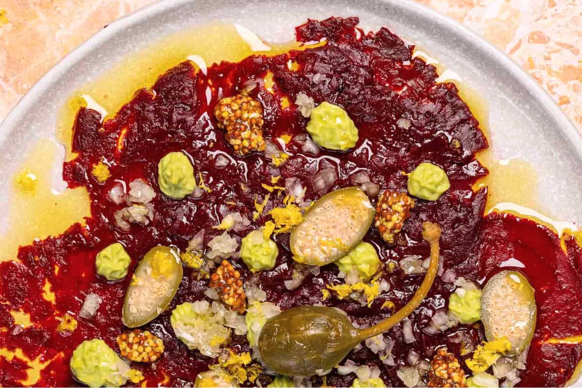 A plate of Beet Carpaccio.
