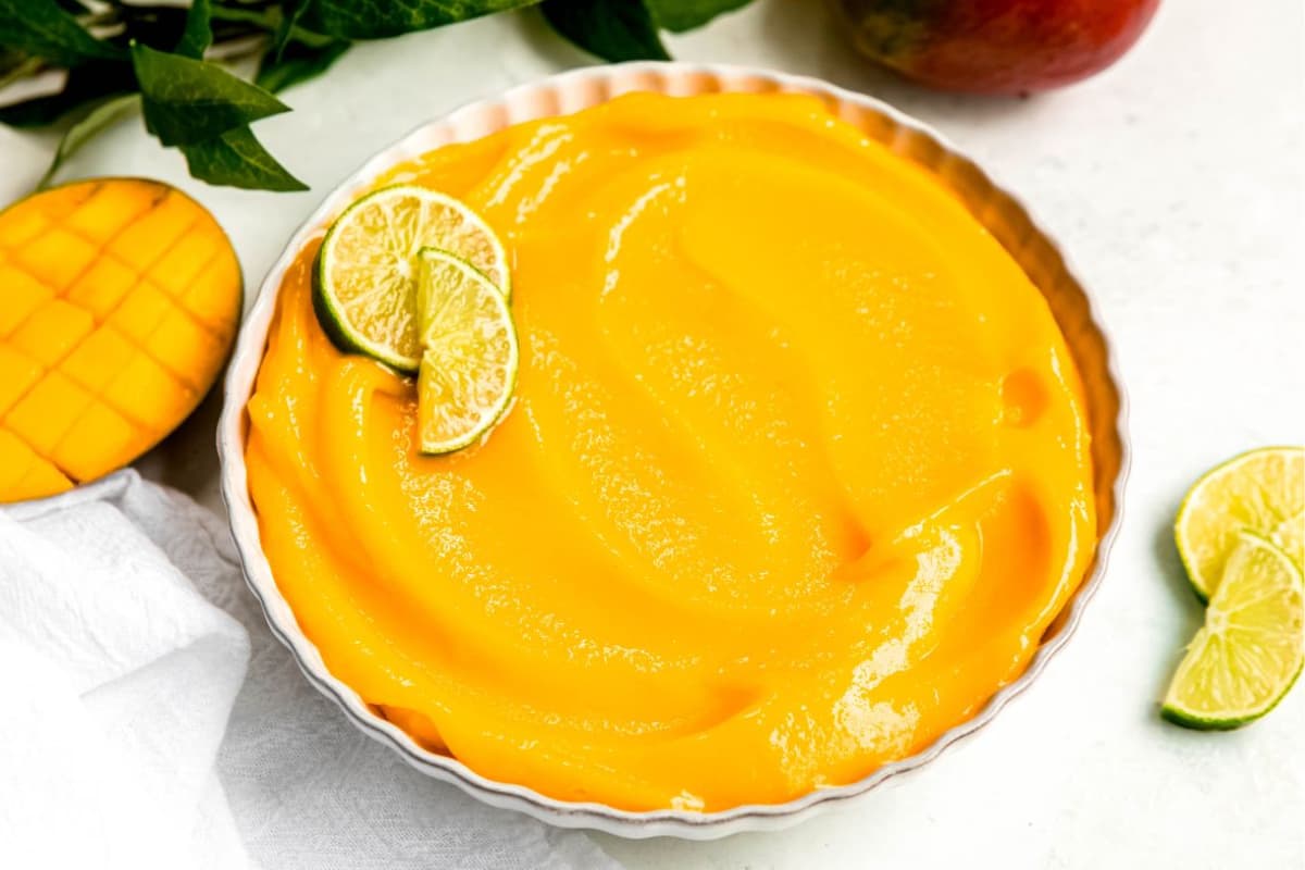 A dish of Homemade Mango Sorbet.