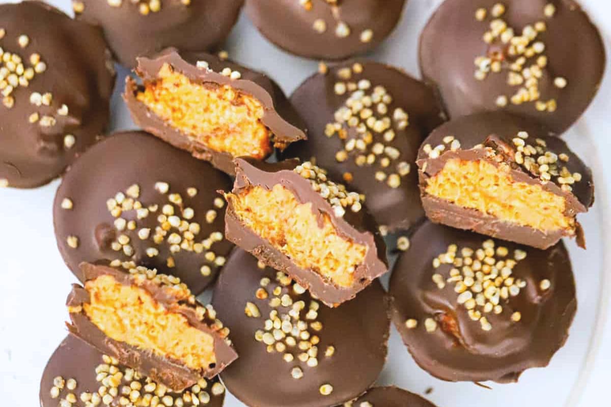 A dish of Chocolate Peanut Butter Quinoa Cups.