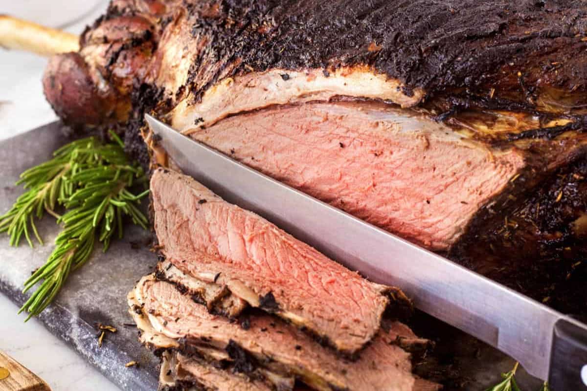 A dish of Herb Crusted Grilled Leg of Lamb.
