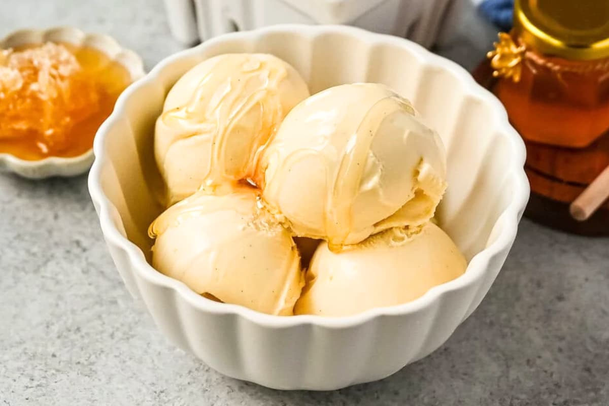 A dish of Nourishing Honey Ice Cream.