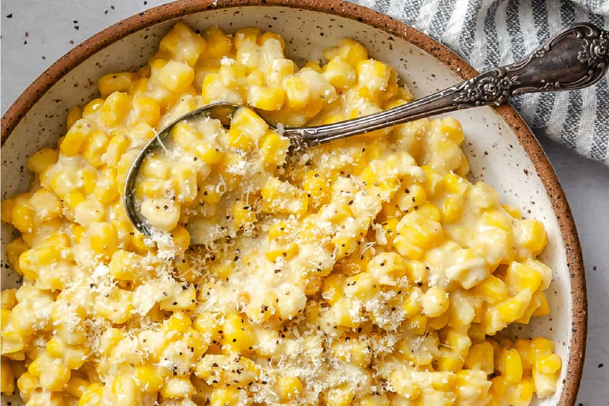 A dish of Instant Pot Creamed Corn.