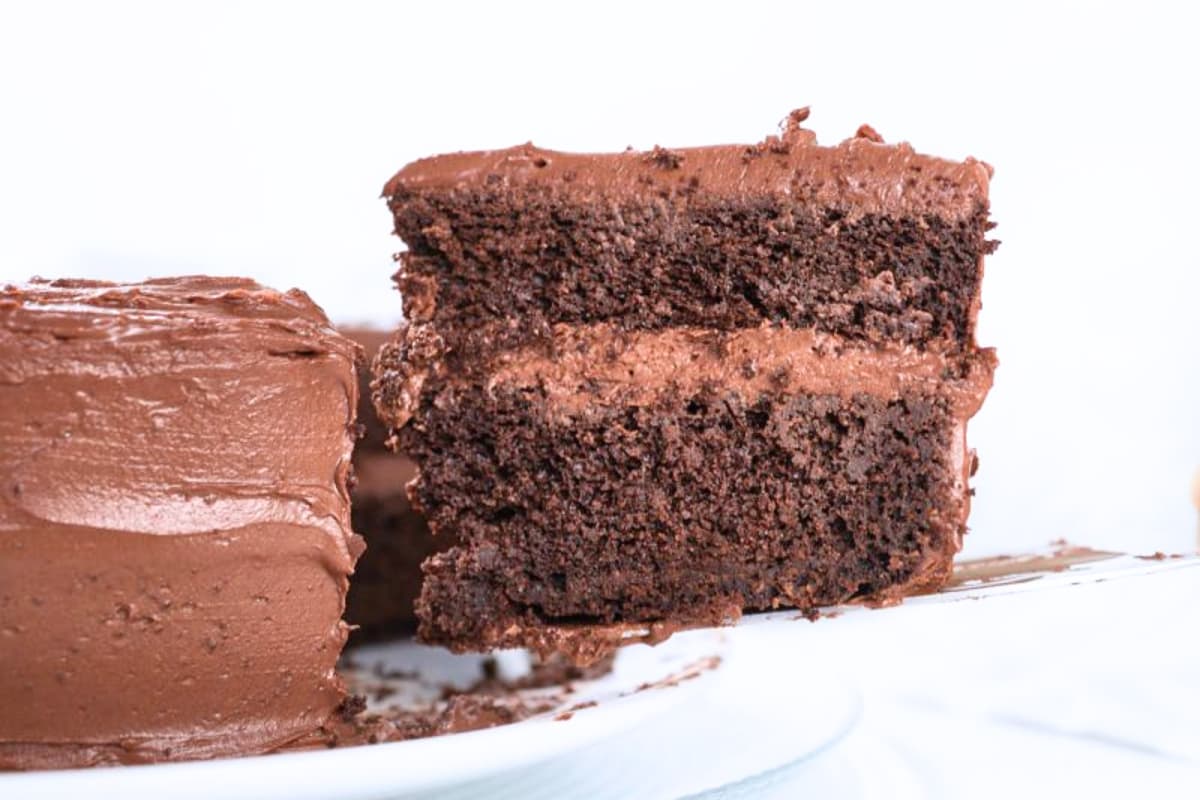 A plate of Low Carb Chocolate Frosted Cake.