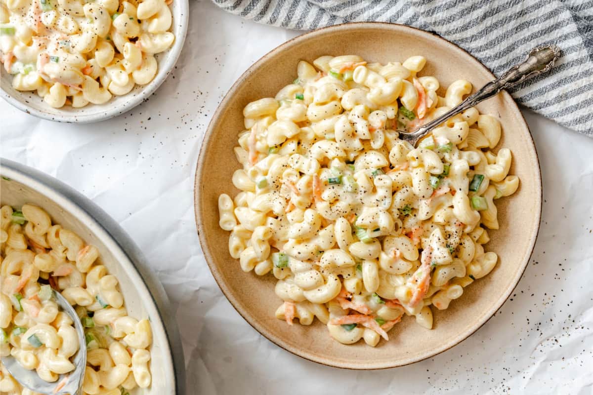 A dish of Hawaiian Macaroni Salad.