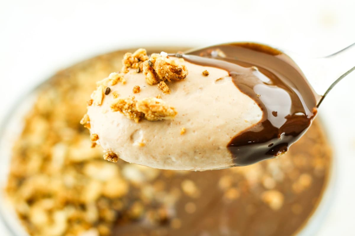 A dish of Peanut Butter Chocolate Protein Bowls.