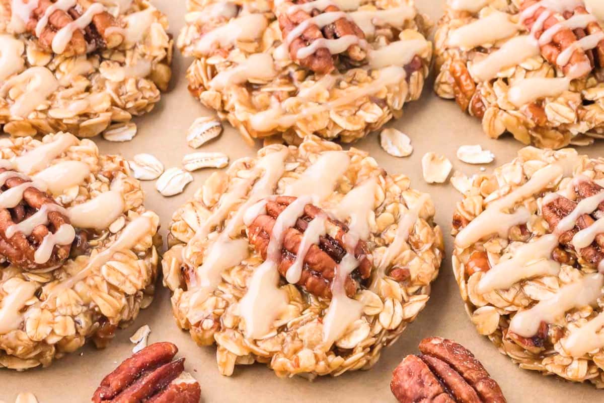 A plate of Maple Pecan No Bake Cookies.