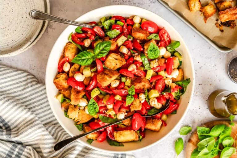 A bowl of Panzanella Recipe.