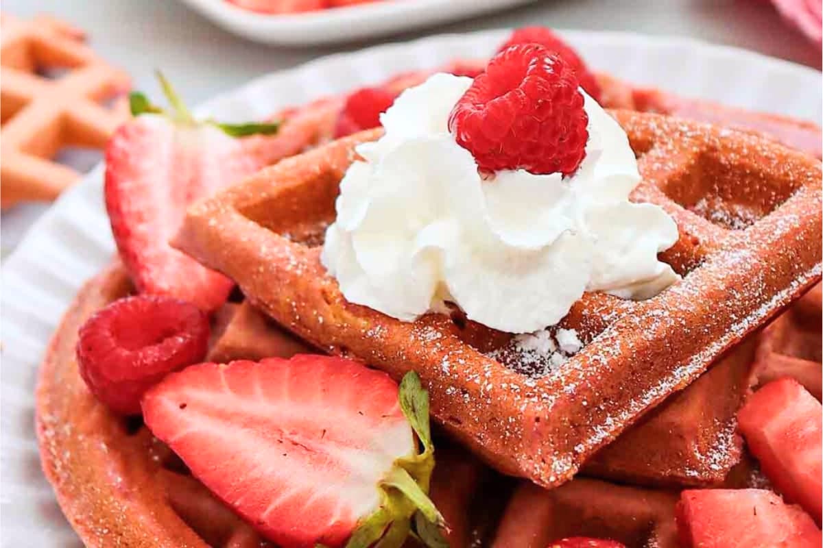 A plate of Pink Waffles.