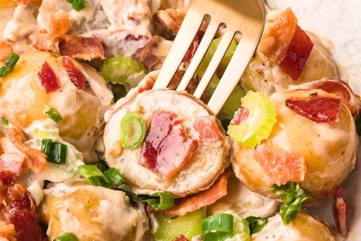 A dish of Potato Salad with Bacon.