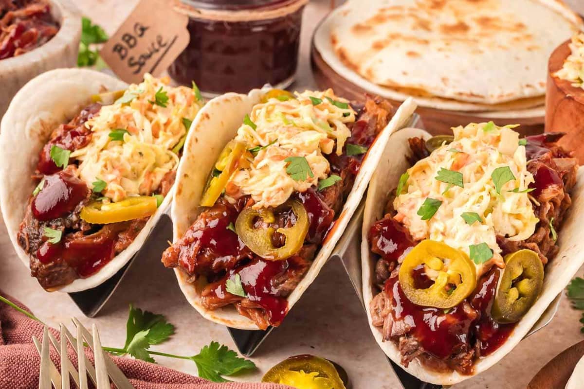 A plate of Slow Cooker BBQ Beef Tacos.