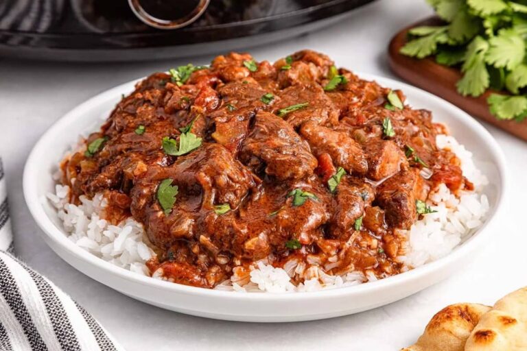 A plate of Slow Cooker Beef Curry.