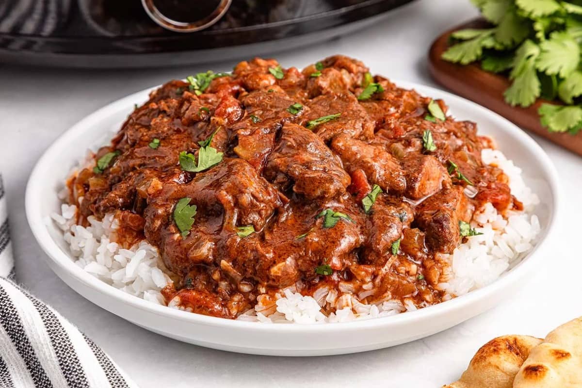 A plate of Slow Cooker Beef Curry.