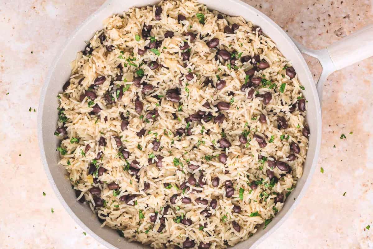 A dish of Black Beans and Rice.