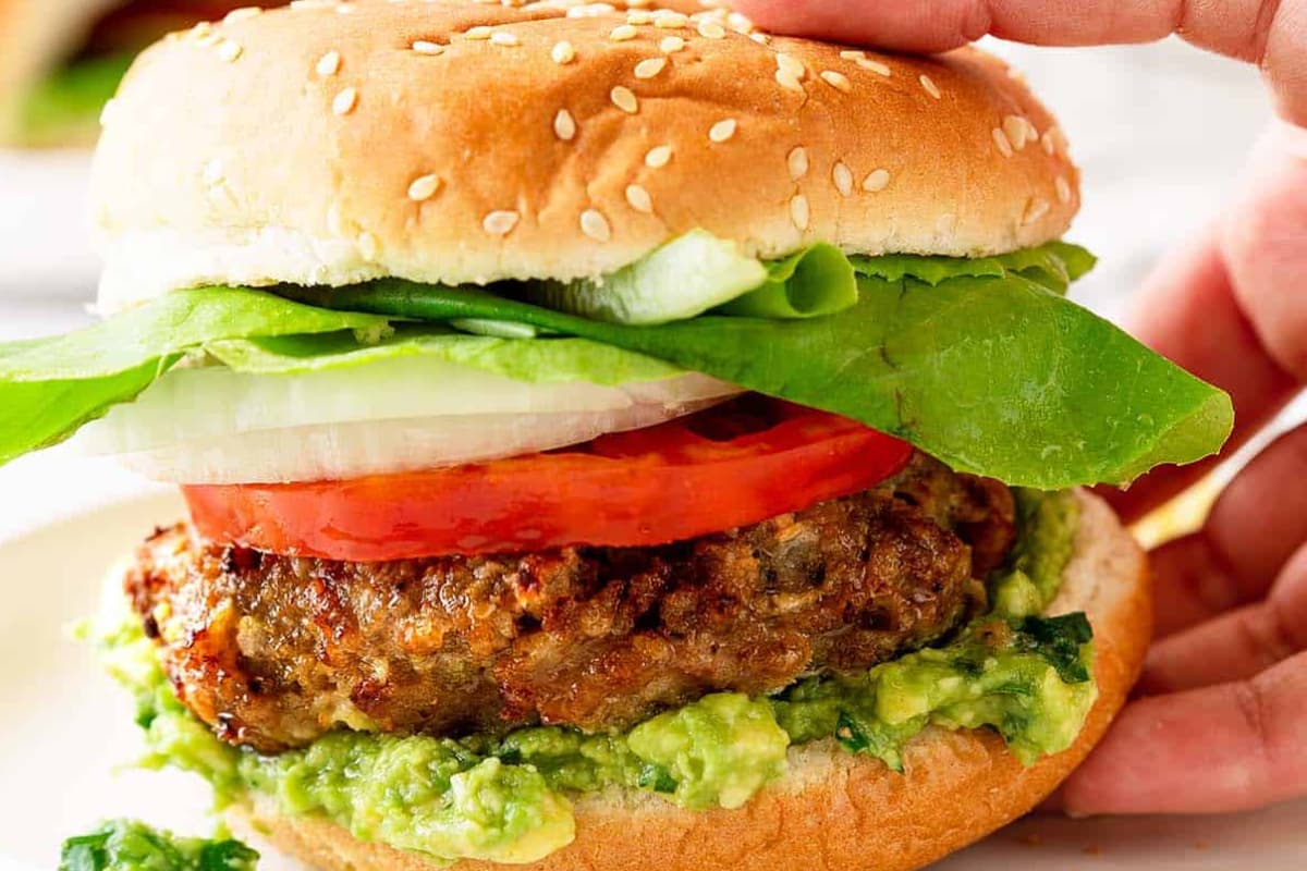 A plate of Air Fryer Turkey Burgers.