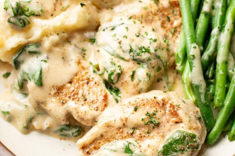A plate of Mushroom Soup Pork Tenderloin.
