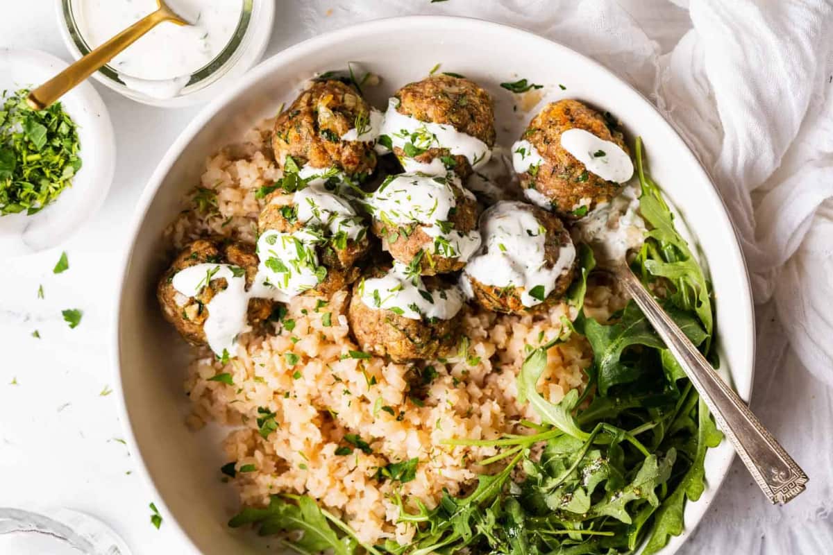 A plater of Garlic Herb Baked Turkey Meatballs.