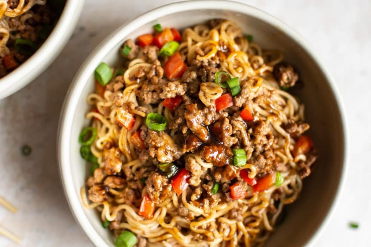 A bowl of Beef Ramen Noodles.