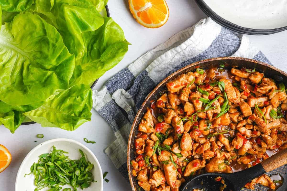 A dish of Teriyaki Chicken Lettuce Wraps.