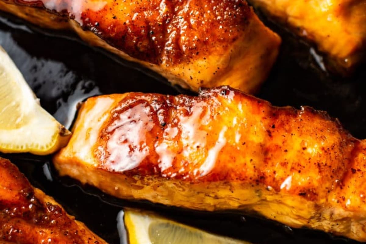 A dish of Honey Glazed Salmon.