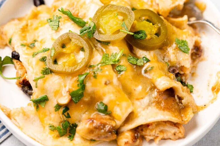 A plate of Chicken Skillet Enchiladas.