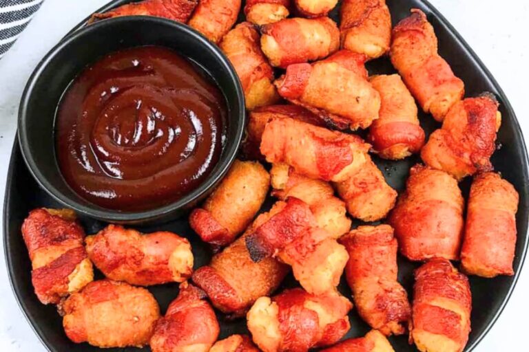 A plate of Air Fryer Bacon Wrapped Tater Tots.