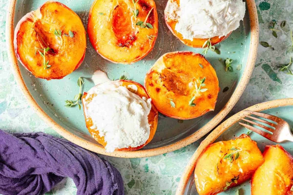 A plate of Air Fryer Peaches.
