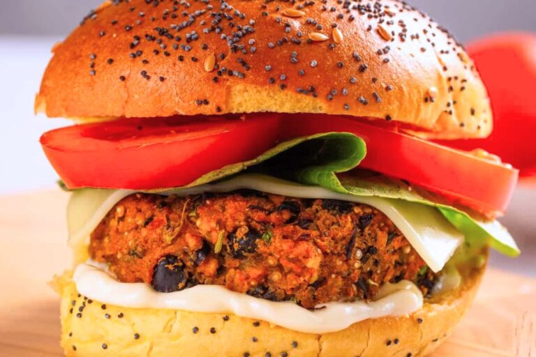 A plate of Black Bean Quinoa Burger.
