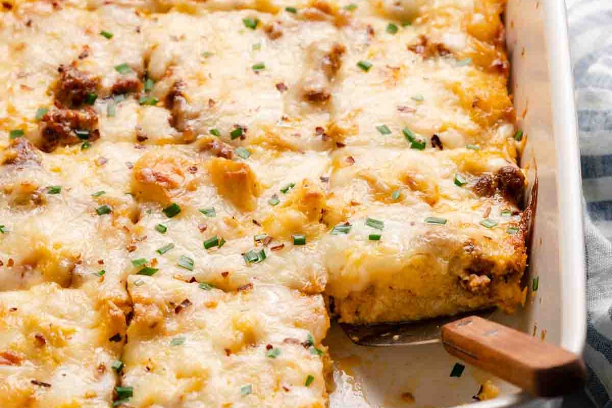 A dish of Italian-Style Breakfast Casserole.