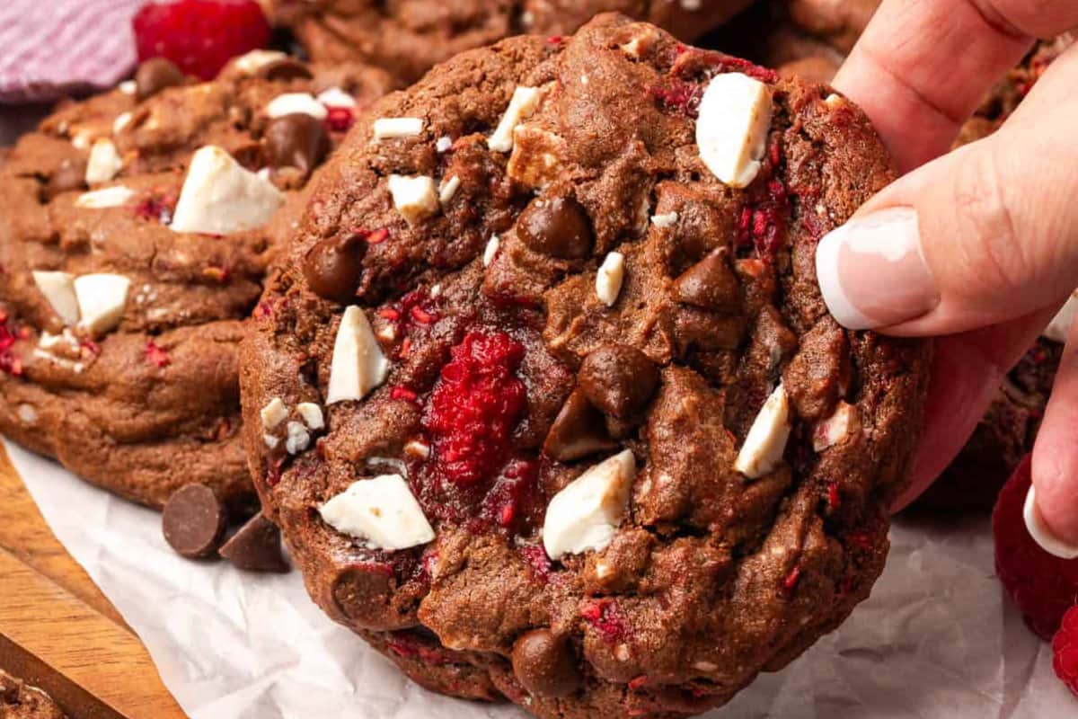 A tray of Chocolate Raspberry Cookies.