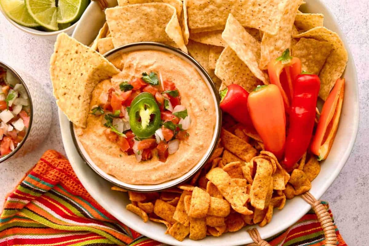 A dish of Cottage Cheese Taco Dip.