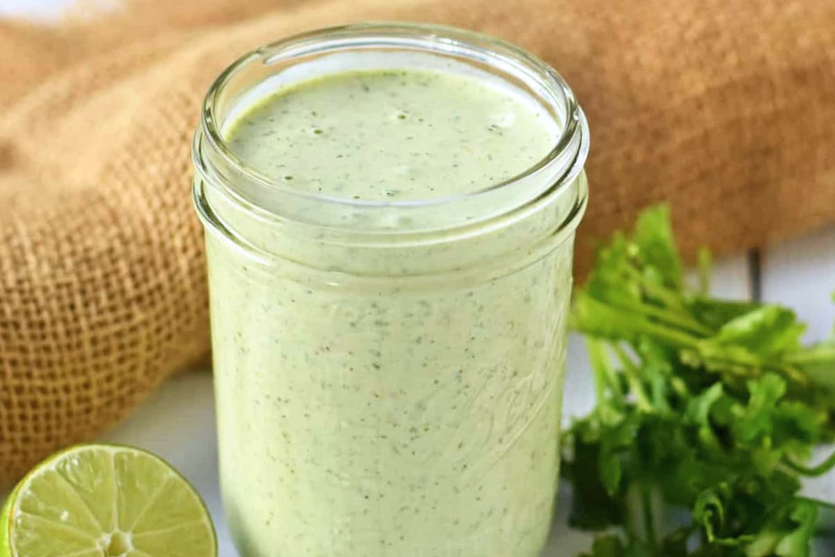 A dish of Chuy’s Creamy Jalapeno Cilantro Dip Dressing.