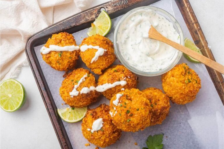 A tray of Air Fryer Mac and Cheese Balls.