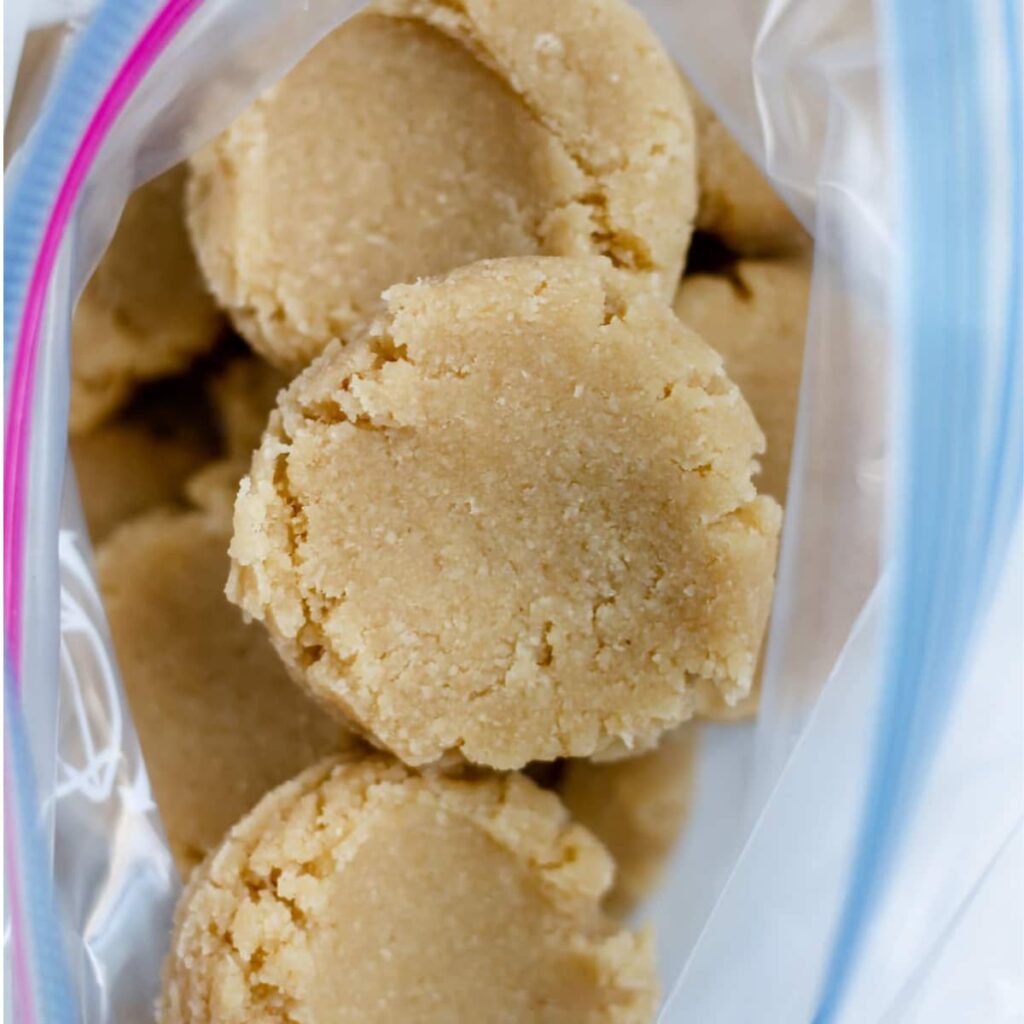 A bag of frozen sugar cookie dough.