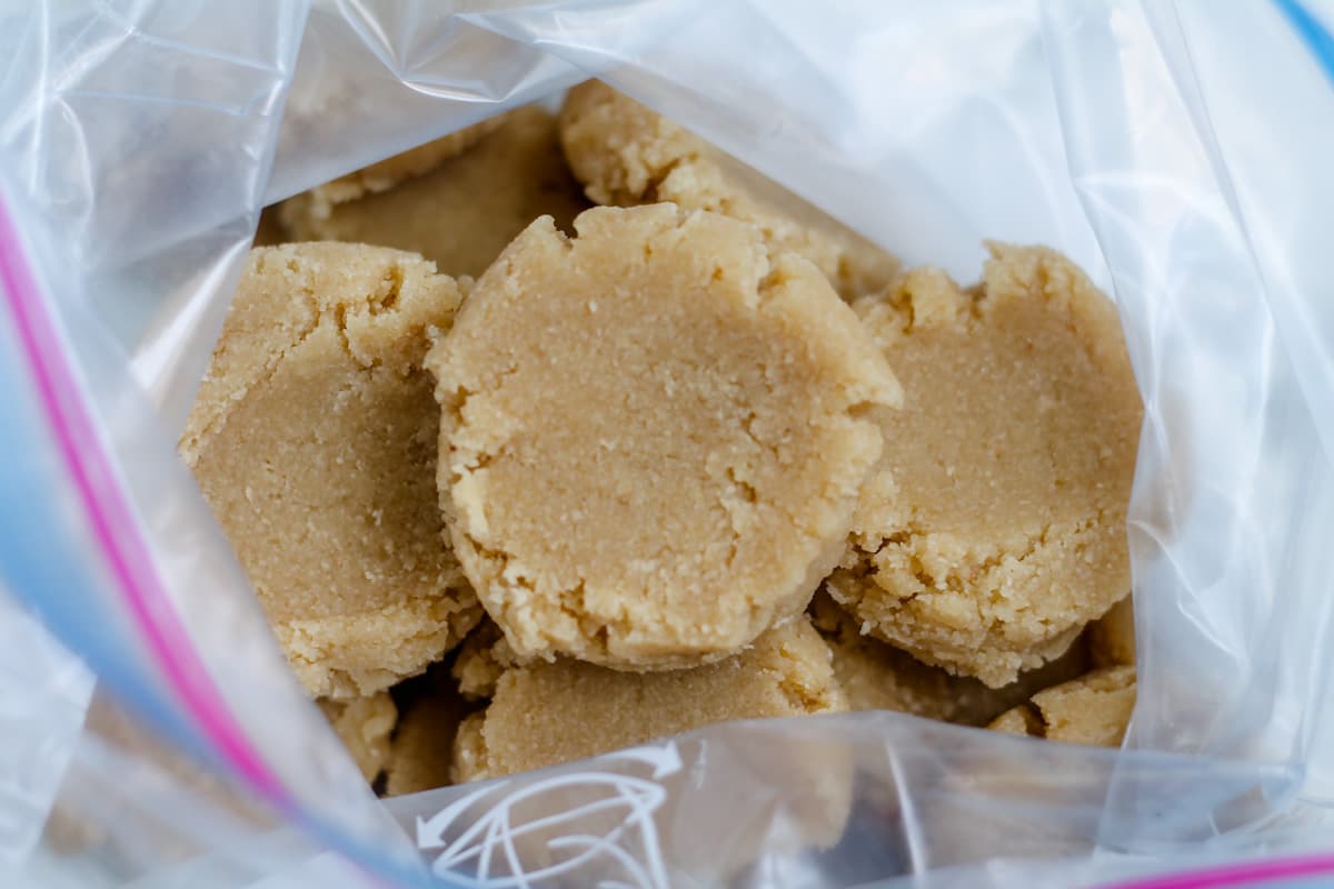 A bag of frozen sugar cookie dough.